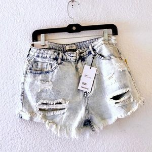Forever 21 distressed mid rise cut off jean shorts